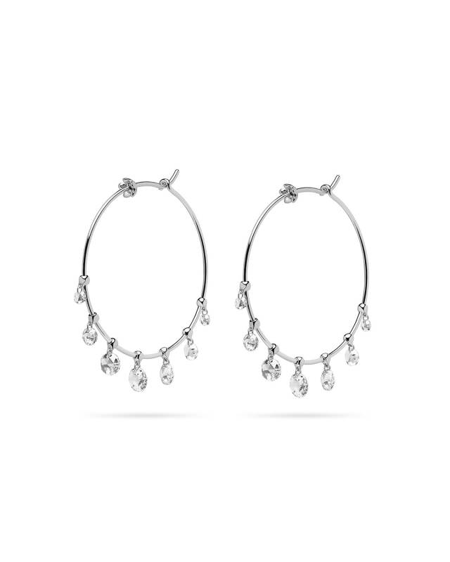 Wind Chimes Hoop Earrings in 18K White Gold & White Diamonds